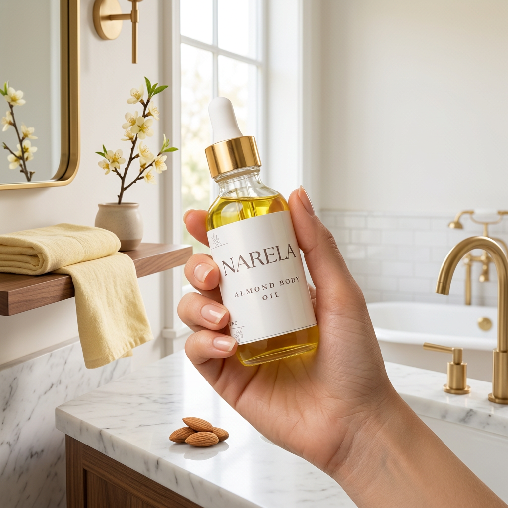 🌿 NARELA Almond Body Oil – Di Adiós a la Piel Seca y Luce una Piel Saludable